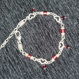 BRIGHTON Silver Open Heart Bracelet With Red Crystals Live Love Laugh Dream Hope